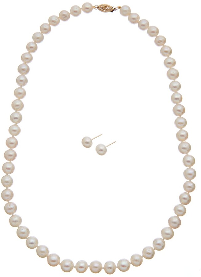 Splendid Pearls 14K 7-8Mm Earring & Necklace Set