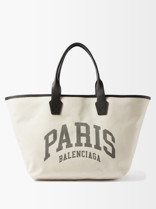 Balenciaga Paris-print Leather-trim Canvas Tote Bag - Black White -  ShopStyle