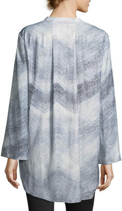 Joan Vass Long-Sleeve PrintButton-Front High-Low Blouse