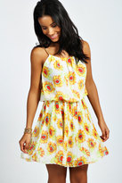 Thumbnail for your product : boohoo Dina Sunflower Print Plaited Strap Sundress