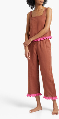 Dora Larsen Alexa ruffled linen and organic cotton-blend pajama pants