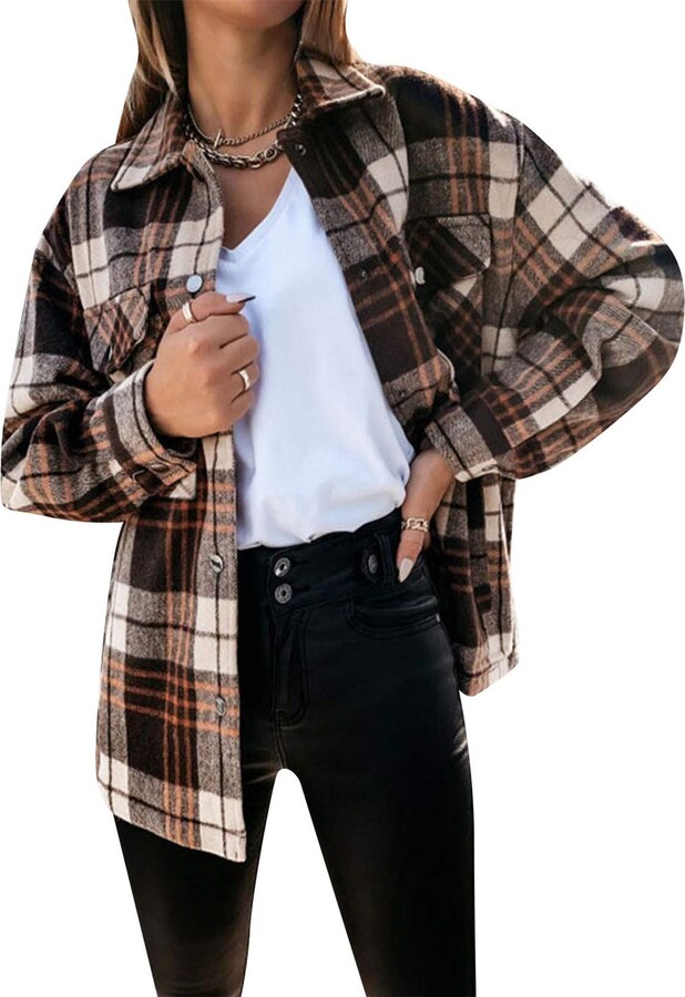 brown plaid shirt women's