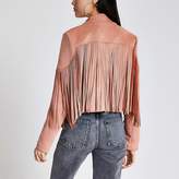 Thumbnail for your product : River Island Pink suedette fringe cropped jacket