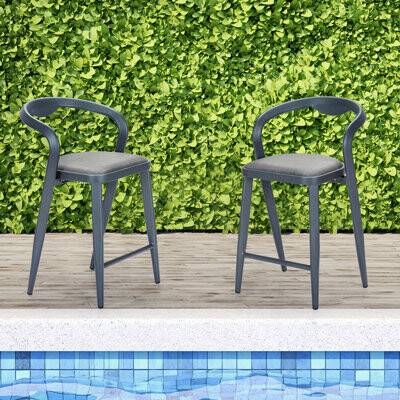 Dakota Fields 2Pcs Outdoor Counter Height Bar Stools Modern Patio Bar Chairs with Backrest & Armrests
