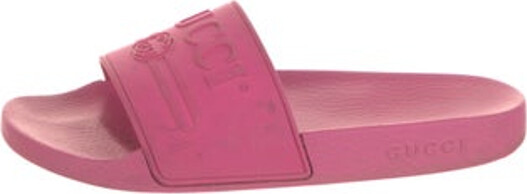 Gucci Rubber Slides Pink Interlocking G Logo