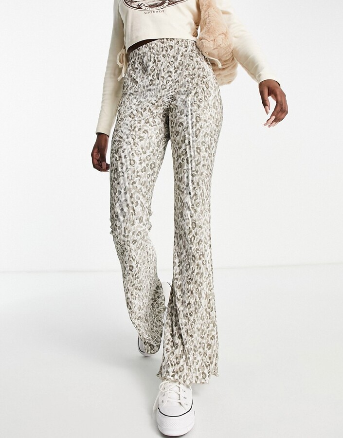 Topshop plisse flared pant in leopard print - ShopStyle