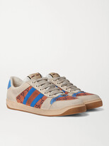 Thumbnail for your product : Gucci Screener GG Webbing-Trimmed Distressed Leather and Printed Canvas Sneakers - Men - Neutrals - 7