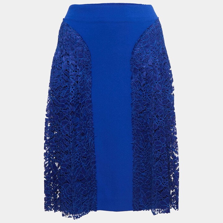 Joseph Blue Crepe & Lace Trim Detail Pleated Short Skirt