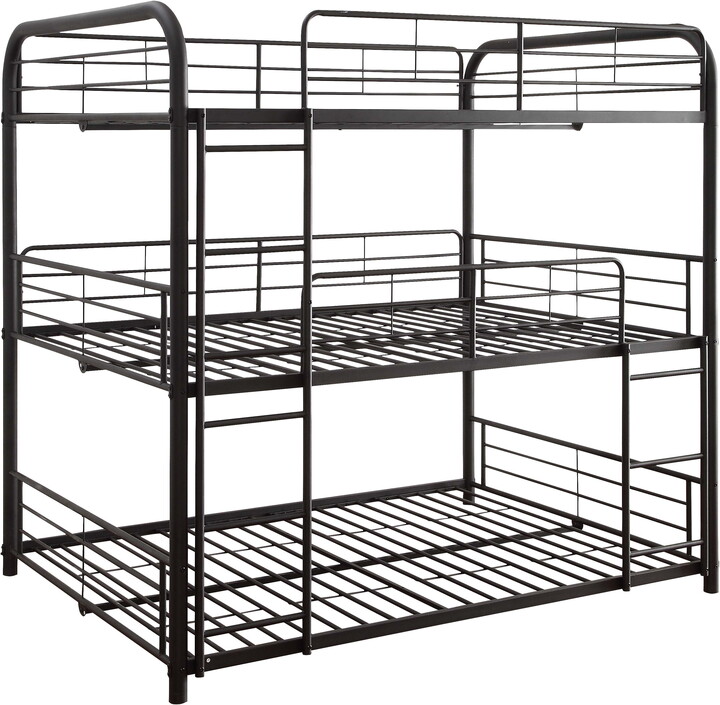 Triple Layer Full Size Metal Bunk Bed with Attached Ladder Black - Saltoro Sherpi