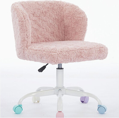 Mercer41 A&A Furniture Office ChairArtificial rabbit hair Home Office Chair with Metal BaseAdjustable Desk Chair Swivel Office ChairVanity Chair(Pink)