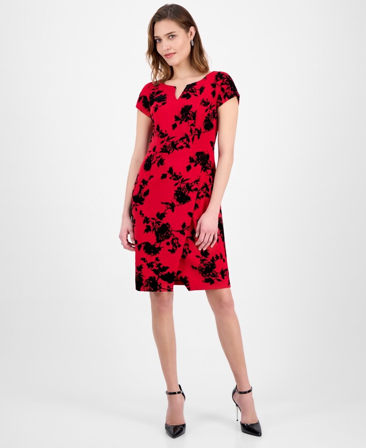 Connected Women's Printed Scuba Short-Sleeve Sheath Dress