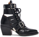 black lace up buckle boots