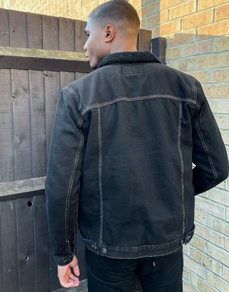 Soul Star fleece lined denim jacket in black - ShopStyle