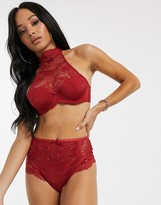 Thumbnail for your product : Hunkemoller Reanna high neck lace bra in red