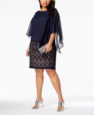 Connected Plus Size Lace Cold-Shoulder Cape Dress