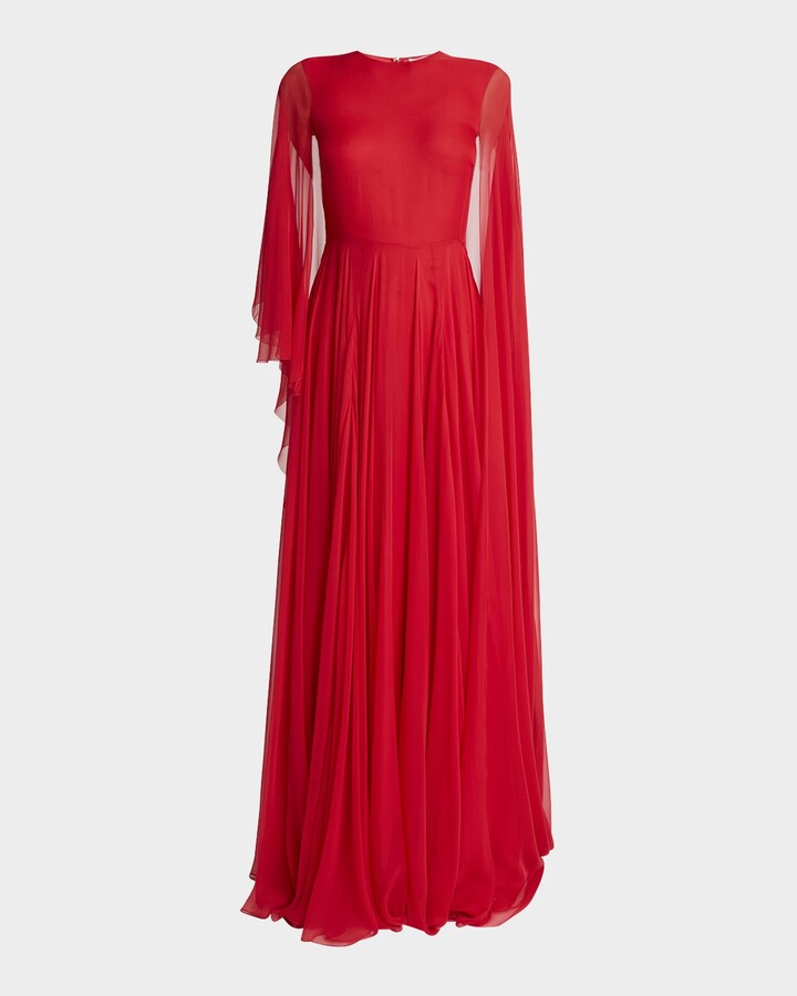 Givenchy Chiffon Draped Cape Gown