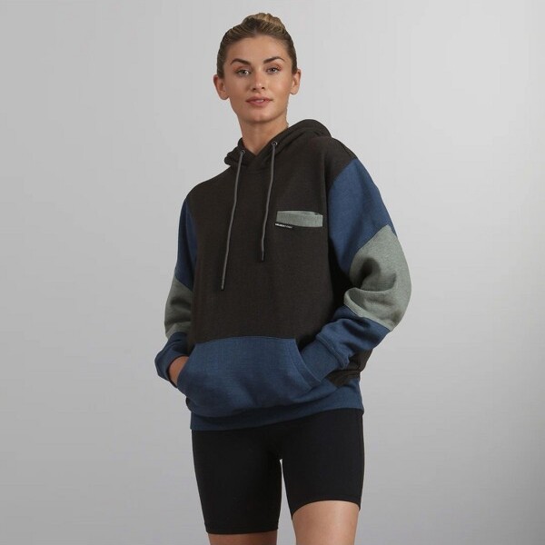 Members Only Women'sDrewColorblockOversizedHoodedSweatshirt-Charcoal-Medium