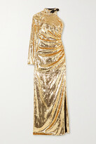 Thumbnail for your product : Dundas One-sleeve Bead-embellished Sequinned Organza Gown - Gold