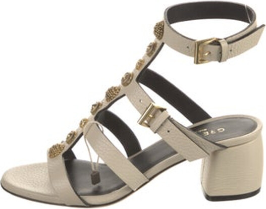 Grey Mer Greymer Leather Gladiator Sandals Neutrals Studded Accents Multistrap & Buckle Closure at Ankles Includes Box Unfortunately, due to restrictions, this item may not be eligible for shipping in all areas.