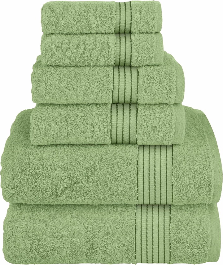 6 Piece Towel Set, 100% Cotton Premium Towel Set, 2 Bathroom Towels, 2 Hand Towels, 2 wash Cloths, Highly Absorbent Shower Towels, Towel Sets for Bathroom, Sage