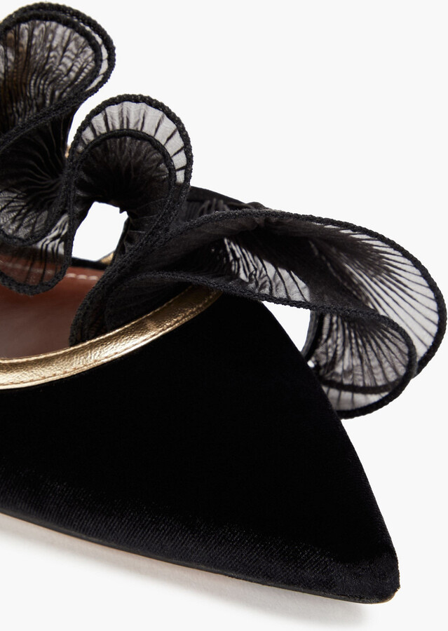 Ruffled plissé-organza and velvet slingback point-toe flats - Image 4