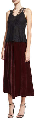 McQ Velvet Fluid A-Line Skirt, Wine