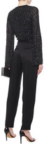 Thumbnail for your product : Jenny Packham Silk-trimmed Embellished Georgette Wrap Top