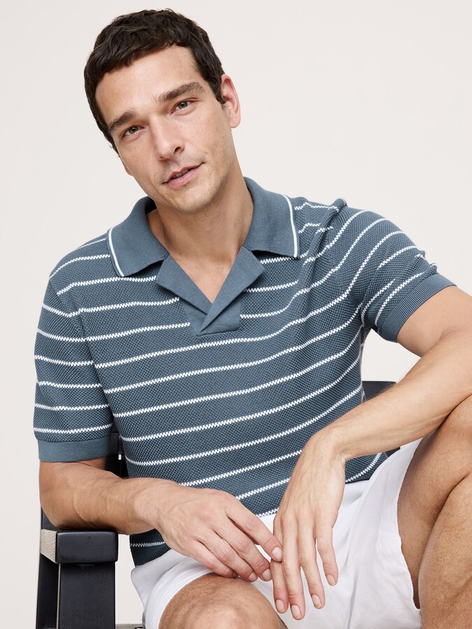 Texture Stripe Cotton Polo Shirt
