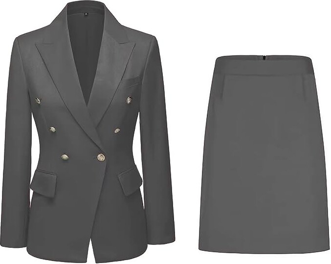 Women's 2 Piece Skirt Suit Set Business Office Lady Suits Blazer and Skirt