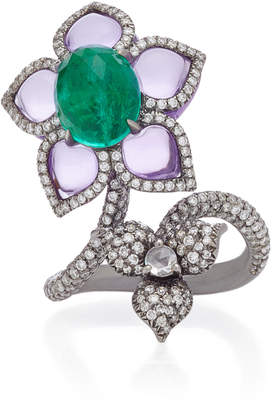 Saboo Royale 18K White Gold Amethyst And Emerald Ring