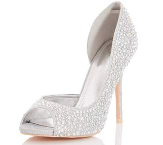 Quiz Silver Shimmer Peep Toe High Heel Courts