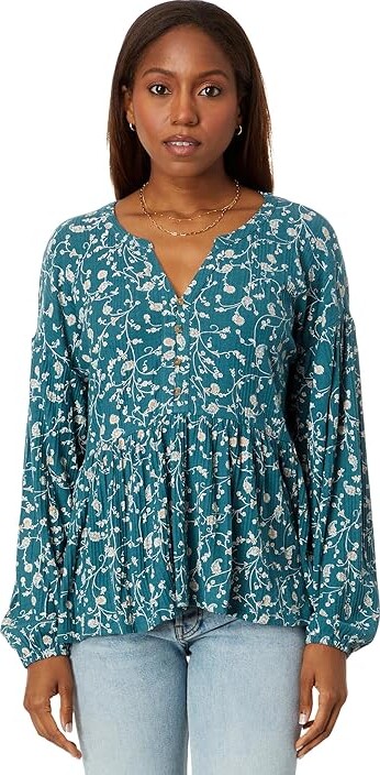 Lucky Brand Printed Drop Needle Maya Top (Blue Floral) Women's Blouse -  ShopStyle