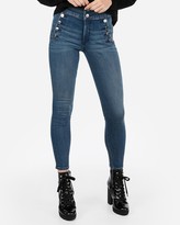 Thumbnail for your product : Express Super High Waisted Denim Perfect Button Front Ankle Leggings
