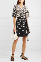 Thumbnail for your product : Valentino Ruffled Floral-print Silk Crepe De Chine Mini Wrap Dress - Black