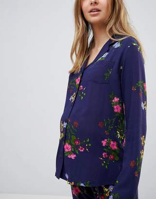 ASOS Maternity MATERNITY Midnight Blue Floral Traditional Shirt & PANTS Pajama Set