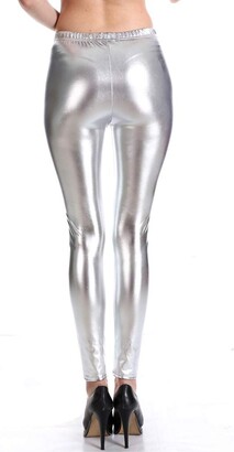 Women's Shiny Metallic Leggings Sexy High Gloss Skinny Pants Faux Leather  Stretch Shaping Tights Trousers