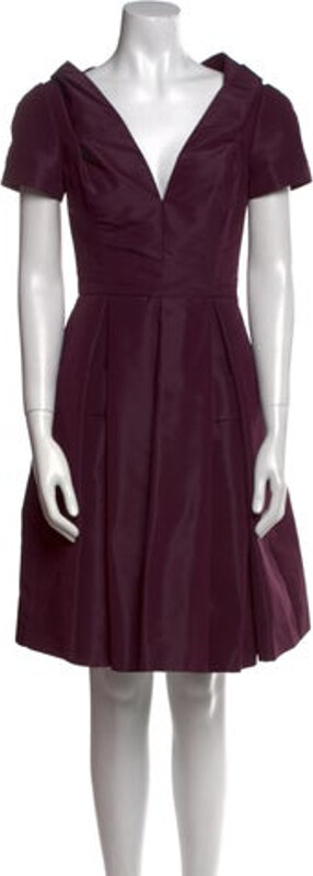 Prada A-Line Dress Vintage From the 2009 Collection by Miuccia Purple Pleated Accents Short Sleeve with V-Neck Concealed Zip Closure at Back Designer