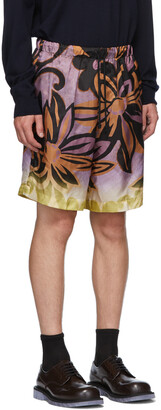 Dries Van Noten Purple & Orange Flower Drawstring Shorts