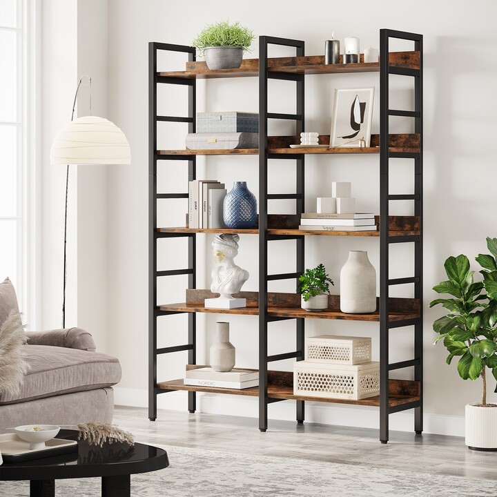 LEE Furniture 5Tier Industrial Bookshelf, 71"H x 47"W Etagere Bookcase