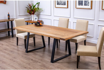 17 Stories Solid Oak Dining Table - Lightly Distressed - Autumn Finish With Straight Top Boards (Top Thickness 2\