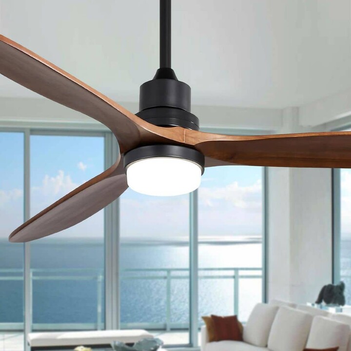 PUDO 60 in. Indoor Integrated LED Brown Ceiling Fan Lighting with Adjustable Downrod