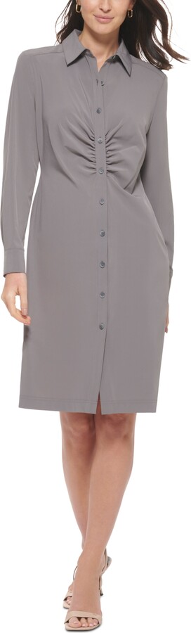Calvin Klein Women's Button-Front Ruched Shirtdress - ShopStyle Day Dresses