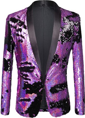 PYJTRL Men Stylish Two Color Conversion Shiny Sequins Blazer Suit Jacket 