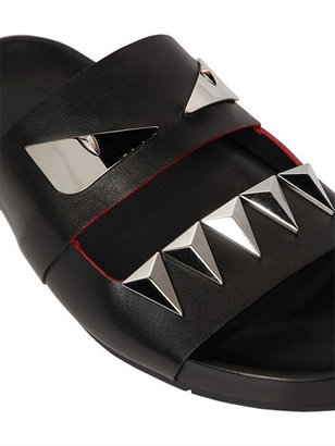 Fendi Bugs Metallic & Leather Slide Sandals