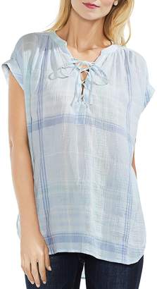Vince Camuto Crinkled Plaid Lace-Up Top