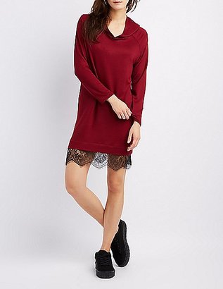 Charlotte Russe Lace-Trim Hooded Sweatshirt Dress