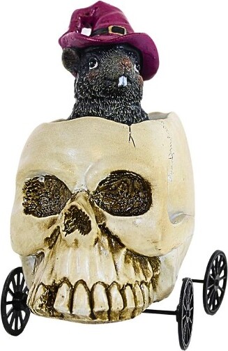 Transpac Transpac5.5InchHalloweenWheelieHalloweenFigurine,HalloweenDecorSkullCrowBlackCat(1PC)