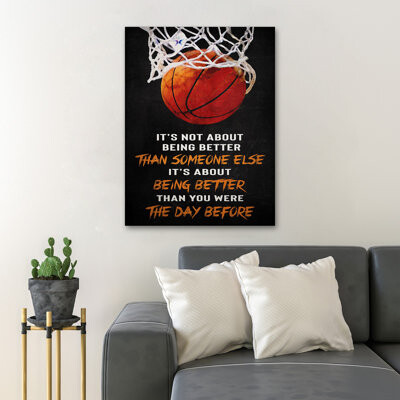Trinx Basketball - It's Not About Beter Than Someone Else Gallery Wrapped Canvas - Sport Illustration Decor, Orange Living Room Decor