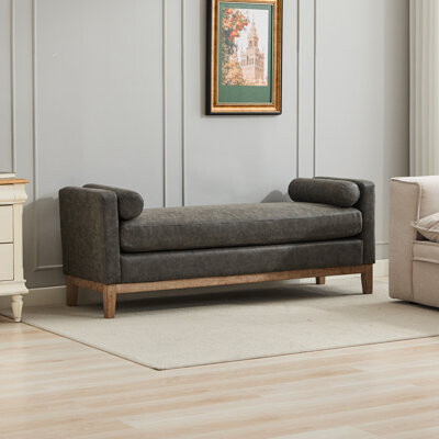 66.34"W Elegant Upholstered Bench, Daybed,Ottoman with Wood Legs & 2 Bolster Pillows for End of Bed, Bedroom, Living Room, Entryway