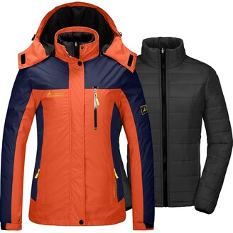 GEMYSE Women's Waterproof 3-in-1 Ski Jacket Windproof Rain Jacket Puffer Liner Insulated Winter Coat (Orange M)